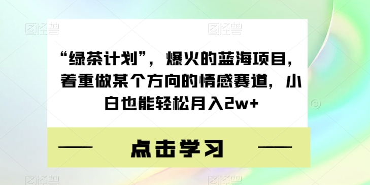 &ldquo;绿茶计划&rdquo;，爆火的蓝海项目，着重做某个方向的情感赛道，小白也能轻松月入2w+【揭秘】