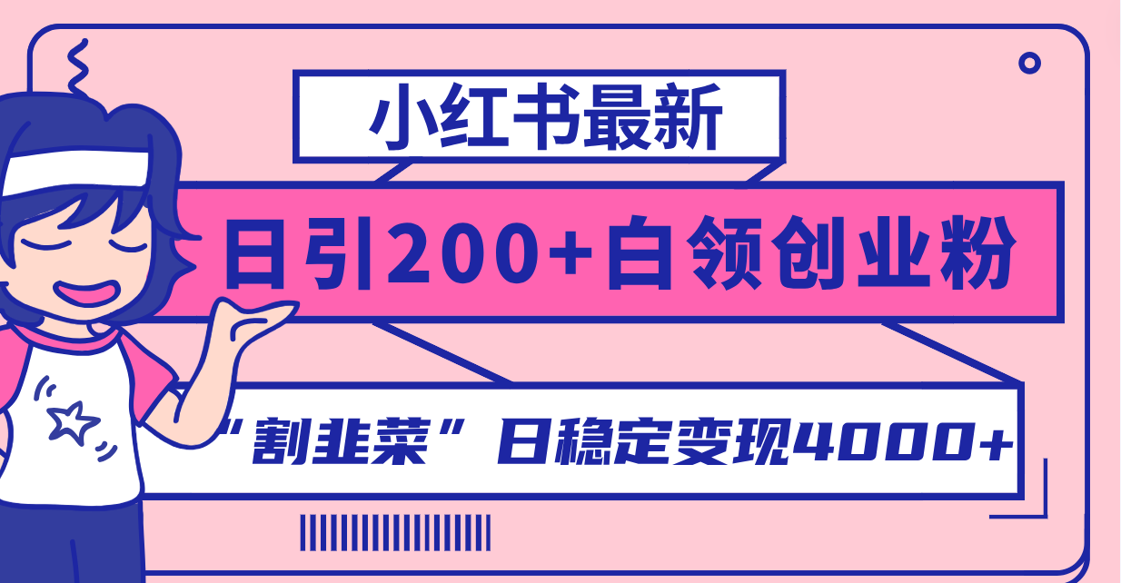 小红书最新日引200+创业粉&rdquo;割韭菜&ldquo;日稳定变现4000+实操教程！