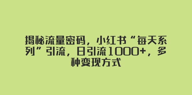揭秘流量密码，小红书&ldquo;每天系列&rdquo;引流，日引流1000+，多种变现方式