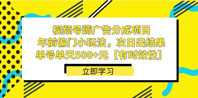 视频号薅广告分成项目，年前偏门小玩法，次日出结果，单号单天500+元【&hellip;