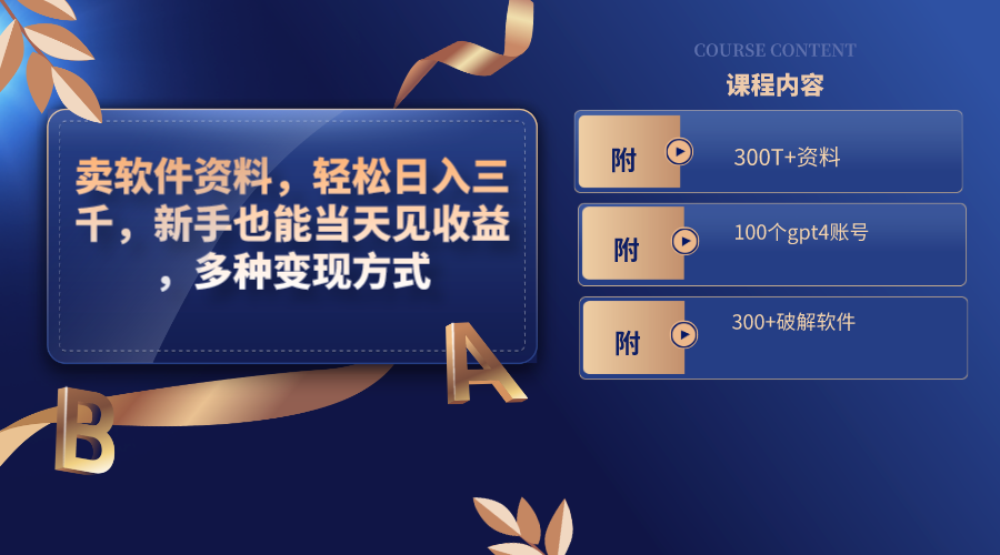 卖软件资料，轻松日入三千，新手也能当天见收益，多种变现方式，（附300&hellip;
