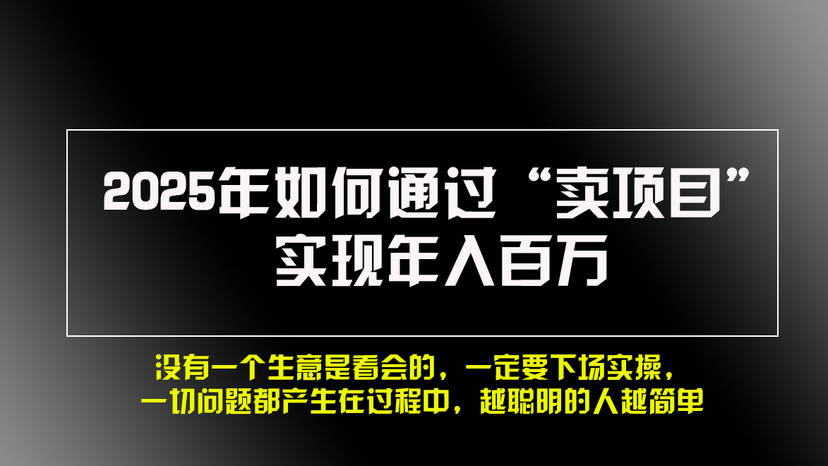 （13468期）2025年如何通过&ldquo;卖项目&rdquo;实现年入百万，做网赚必看！！