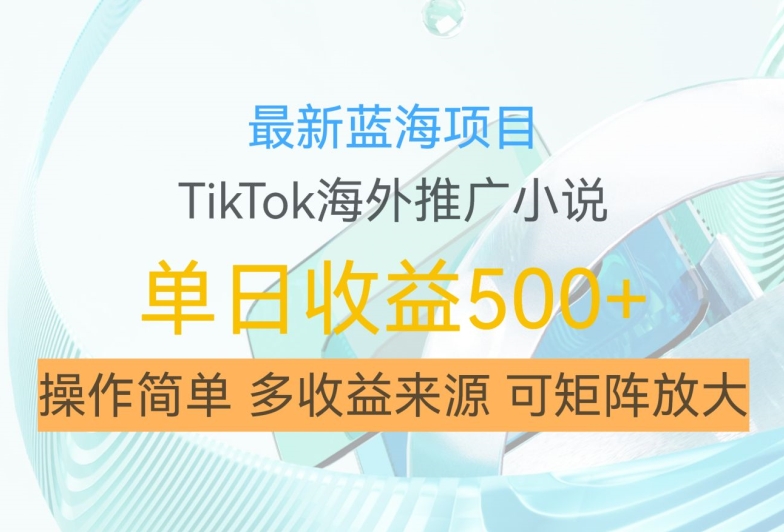 最新蓝海项目，利用tiktok海外推广小说賺米佣金，简单易学，日入500+，可矩阵放大【揭秘】