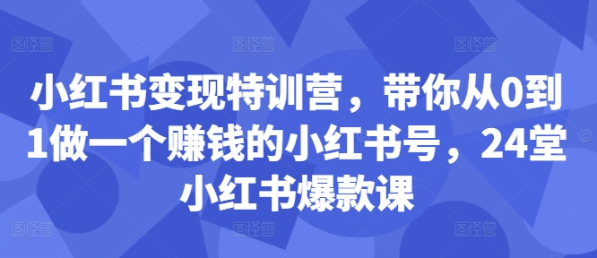 小红书变现特训营，带你从0到1做一个賺米的小红书号，24堂小红书爆款课
