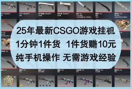 25年最新CSGO游戏挂G，1分钟1件货，1件货挣10元，纯手机操作，无需游戏经验【揭秘】