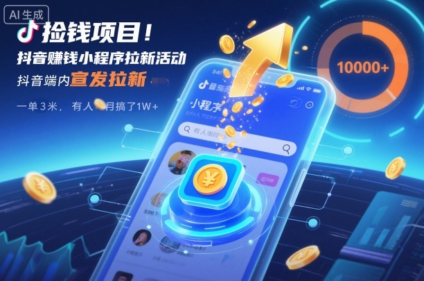 捡钱项目！抖音賺米小程序拉新活动，抖音端内宣发拉新，一单3米，有人半个月搞了1W+