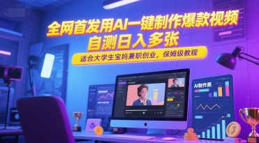 全网首发用AI一键制作爆款视频，自测日入多张，适合大学生宝妈兼zhi创业，保姆级教程