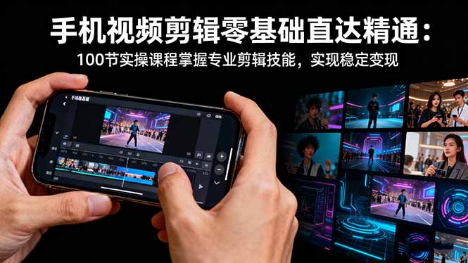 （16466期）手机视频剪辑零基础直达精通：100节实操课程掌握专业剪辑技能，实现稳...