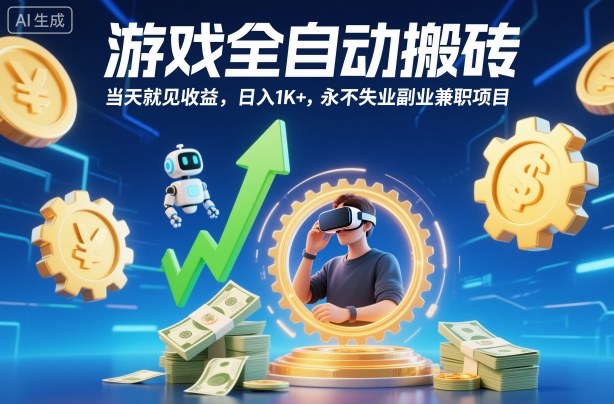 游戏全自动搬砖，当天就见收益，日入1K+，永不失业副业兼zhi项目【揭秘】