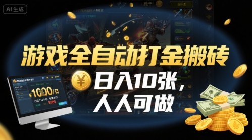 游戏全自动打金搬砖，日入10张，人人可做，纯干货，长期稳定收益项目【揭秘】
