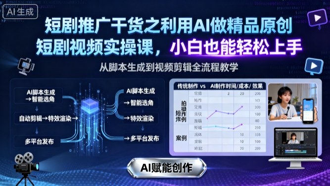 短剧推广干货之利用AI做精品原创短剧视频实操课，小白也能轻松上手