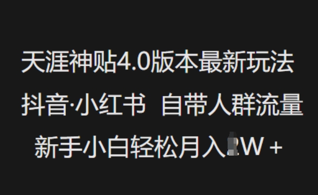 天涯神贴4.0版本最新玩法，抖音&middot;小红书自带人群流量，新手小白轻松月入过W