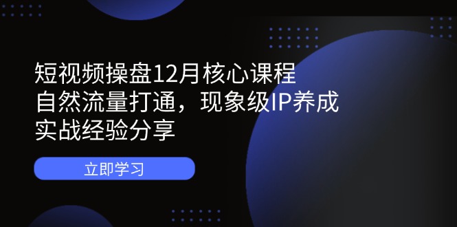 （14447期）短视频操盘12月核心课程：自然流量打通，现象级IP养成，实战经验分享