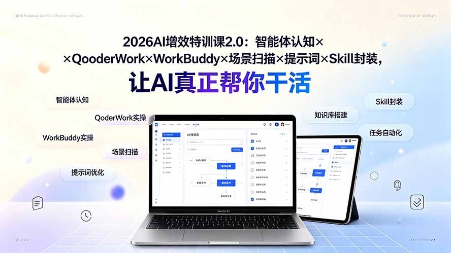 （19368期）2026AI增效特训课2.0：智能体认知&times;QoderWork&times;WorkBuddy&times;场景扫描&times;提示词&times;Skill封装，让AI真正帮你干活