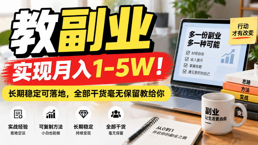 （20806期）&ldquo;教副业&rdquo;实现月入1-5W！长期稳定可落地，全部干货毫无保留教给你