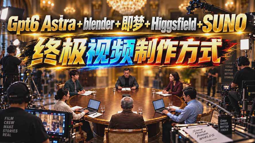 （20588期）【无水印】GPT-6 Astra+Blender+即梦+Higgsfield+Suno=终极视频制作方式