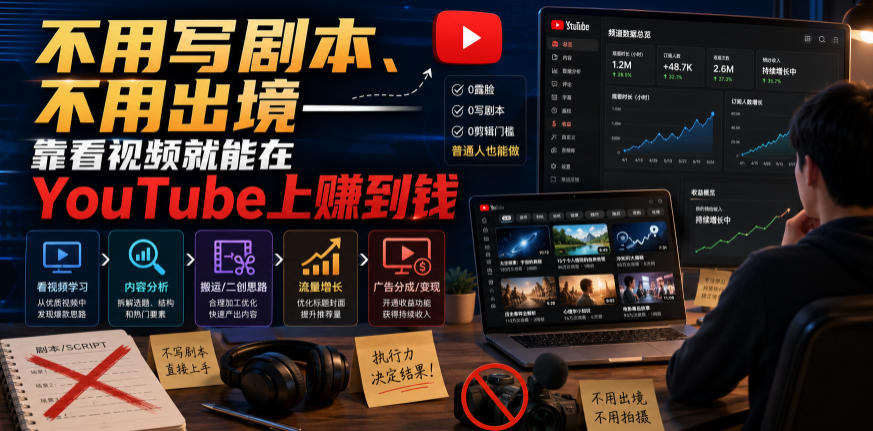 不用写剧本、不用出境&mdash;&mdash;靠看视频就能在YouTube上賺到钱【原创双语字幕】