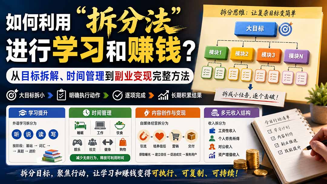 （20022期）付费文章：如何利用&ldquo;拆分法&rdquo;进行学习和賺钱？从目标拆解、时间管理到副业变现完整方法