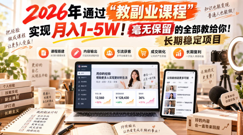 （20590期）&ldquo;教副业课程&rdquo;月入1-5W！长期稳定项目，毫无保留的全部教给你！