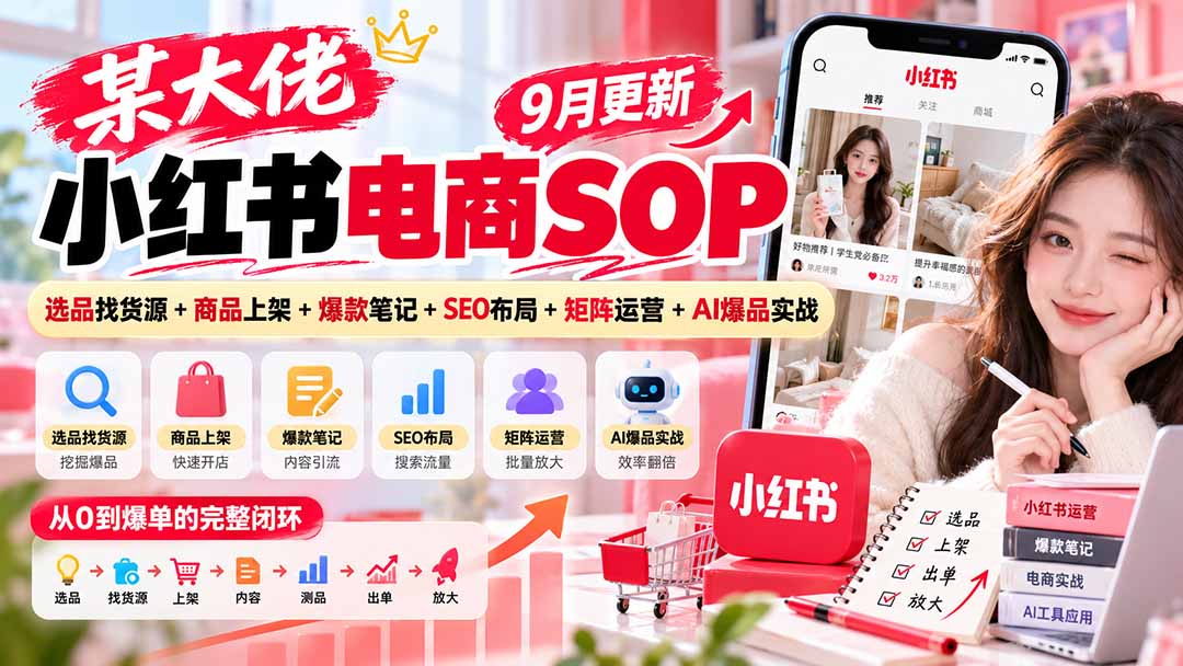 （20757期）某大佬小红书电商SOP｜9月更新：选品找货源+商品上架+爆款笔记+SEO布局+矩阵运营+AI爆品实战