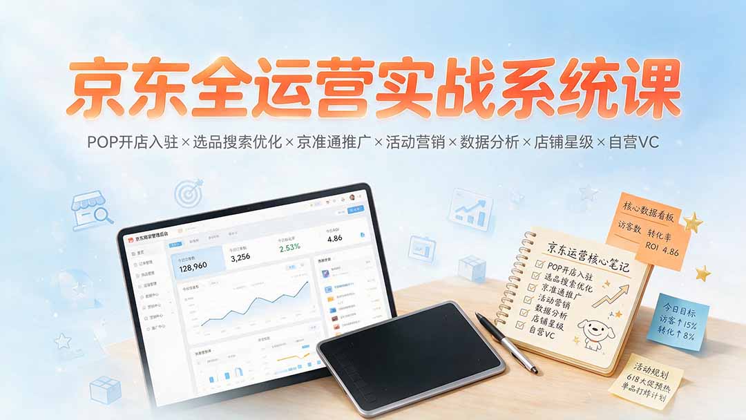 （19581期）京东全运营实战系统课：POP开店入驻&times;选品搜索优化&times;京准通推广&times;活动营销&times;数据分析&times;店铺星级&times;自营VC