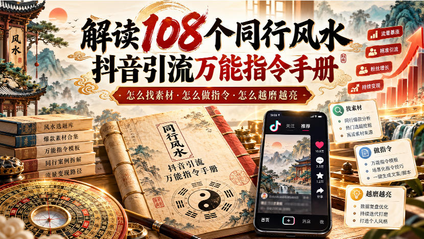 解读108个同行风水抖音引流万能指令手册，怎么找素材&middot;怎么做指令&middot;怎么越磨越亮【文档】