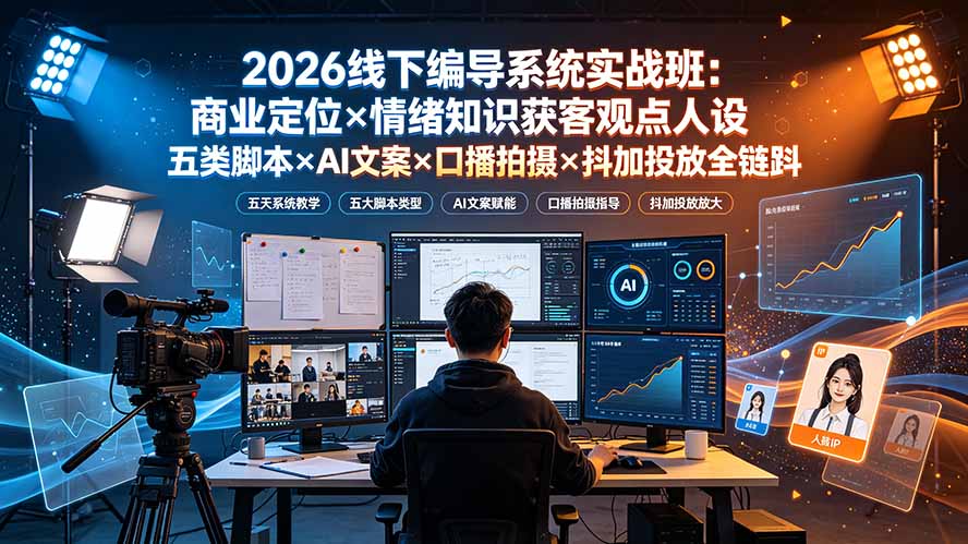 （19501期）2026线下编导系统实战班：商业定位&times;情绪知识获客观点人设五类脚本&times;AI文案&times;口播拍摄&times;抖加投放全链路