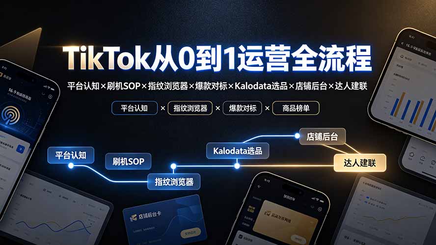 （19823期）TikTok从0到1运营全流程-更新：平台认知&times;刷机SOP&times;指纹浏览器&times;爆款对标&times;Kalodata选品&times;店铺后台&times;达人建联