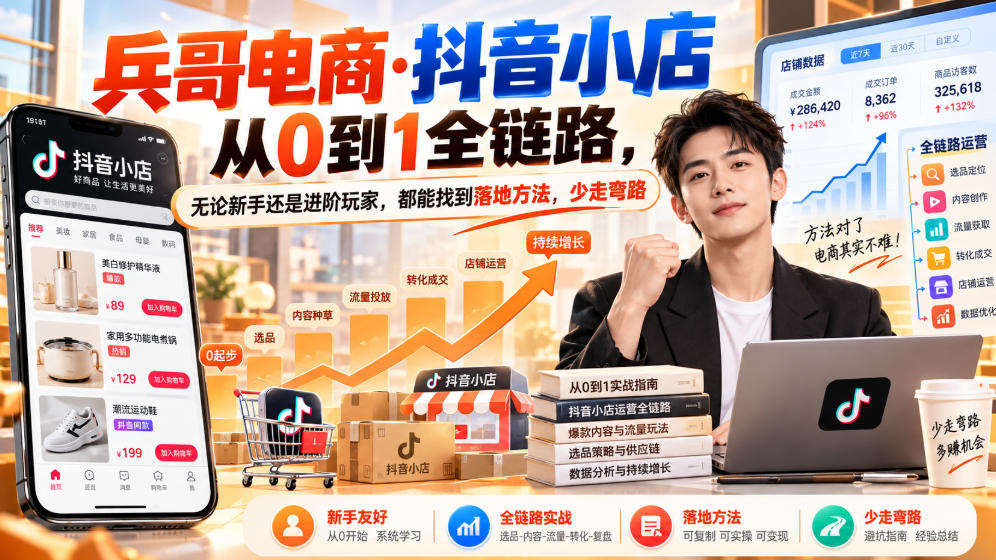 【无水印】兵哥电商&middot;抖音小店从0到1全链路，无论新手还是进阶玩家，都能找到落地方法，少走弯路（更新9月）