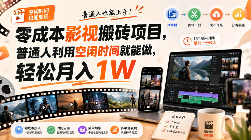 零成本影视搬砖项目，普通人利用空闲时间就能做，轻松月入1W【揭秘】