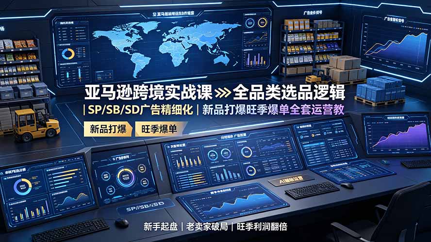 （19352期）亚马逊跨境实战课：全品类选品逻辑｜SP/SB/SD广告精细化｜新品打爆旺季爆单全套运营教程