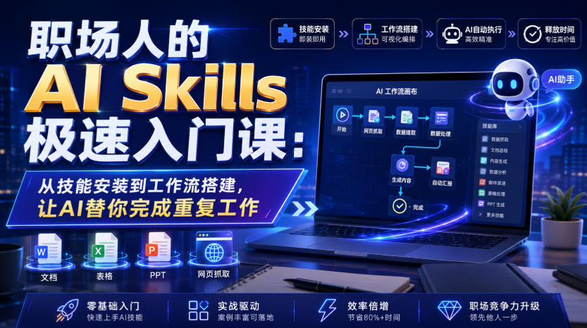 职场人的AI Skills极速入门课:从技能安装到工作流搭建,让AI替你完成重复工作