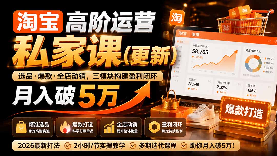 （19726期）淘宝高阶运营私家课（更新26年）：选品、爆款、全店动销，三模块构建盈利闭环，月入破5万