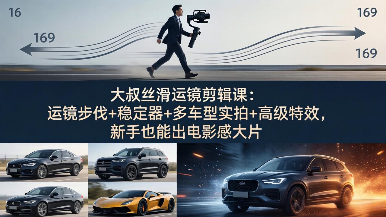 （18004期）大叔丝滑运镜剪辑课：运镜步伐+稳定器+多车型实拍+高级特效，新手也能出电影感大片