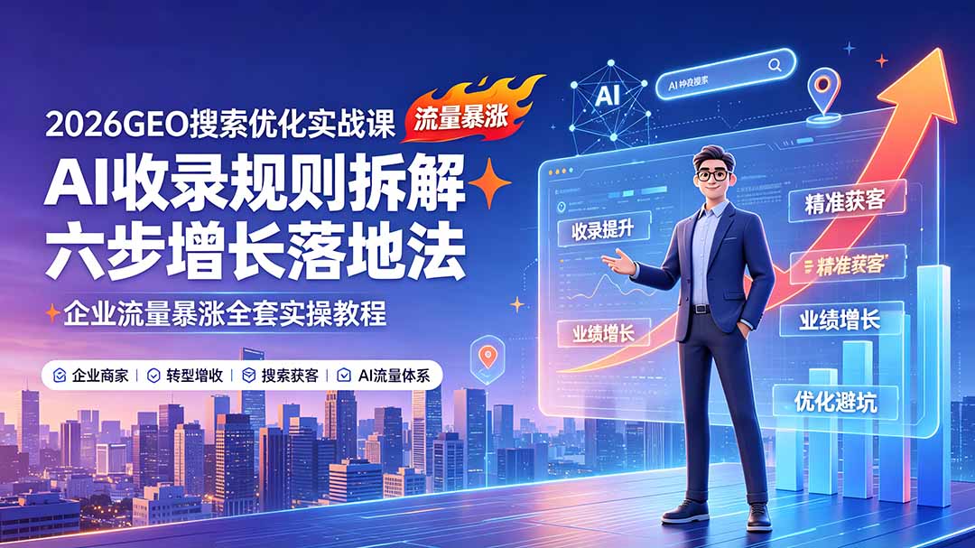 （19333期）2026GEO搜索优化实战课：AI收录规则拆解｜六步增长落地法｜企业流量暴涨全套实操教程