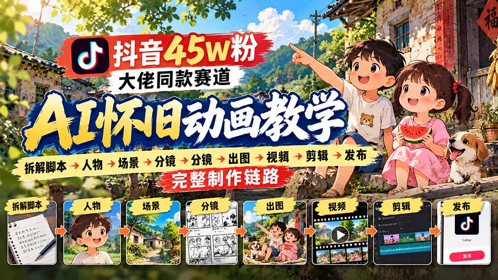（20781期）抖音45W粉大佬同款赛道AI怀旧动画教学：拆解脚本&rarr;人物&rarr;场景&rarr;分镜&rarr;出图&rarr;视频&rarr;剪辑&rarr;发布完整制作链路
