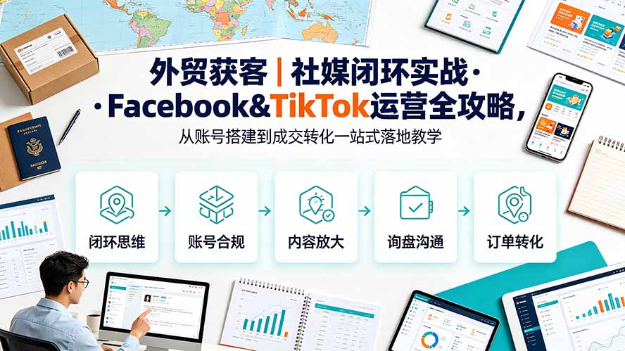 （19526期）外贸获客｜社媒闭环实战&middot;Facebook&TikTok运营全攻略，从账号搭建到成交转化一站式落地教学