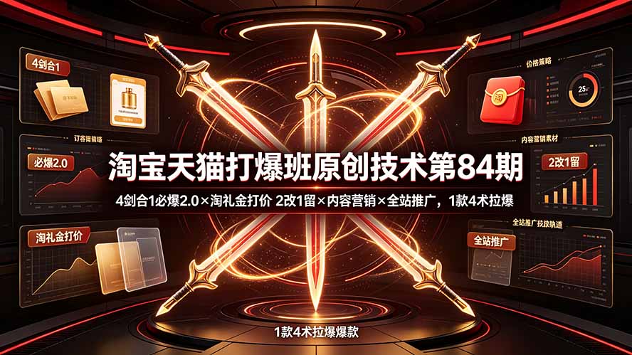 （19428期） 淘宝天猫打爆班原创技术第84期：4剑合1必爆2.0&times;淘礼金打价&times;2改1留&times;内容营销&times;全站推广，1款4术拉爆