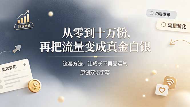 （19198期）从零到十万粉，再把流量变成真金白银&mdash;&mdash;这套方法，让成长不再靠运气【原创双语字幕】