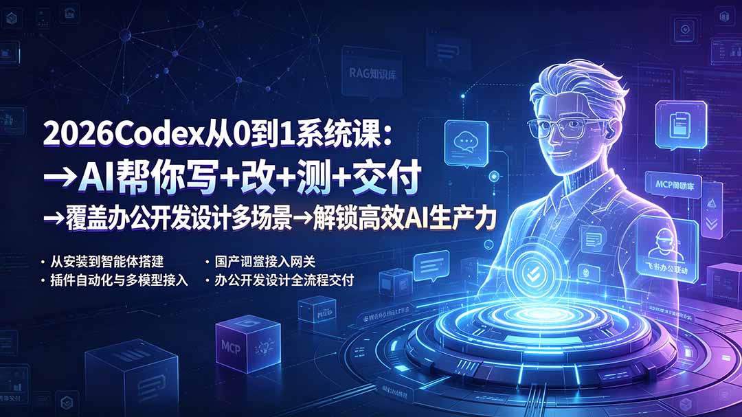（19461期）2026Codex从0到1系统课：&rarr;AI帮你写+改+测+交付&rarr;覆盖办公开发设计多场景&rarr;解锁高效AI生产力