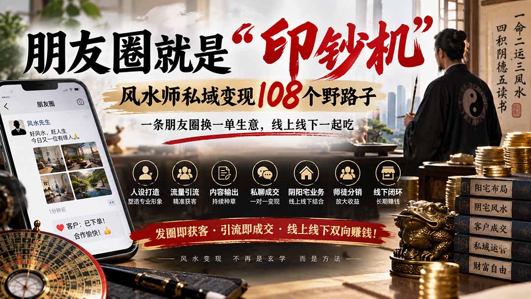 （20464期）朋友圈就是&ldquo;印钞机&rdquo;，风水师私域变现108个野路子，一条朋友圈换一单生意，线上线下一起吃【文档】