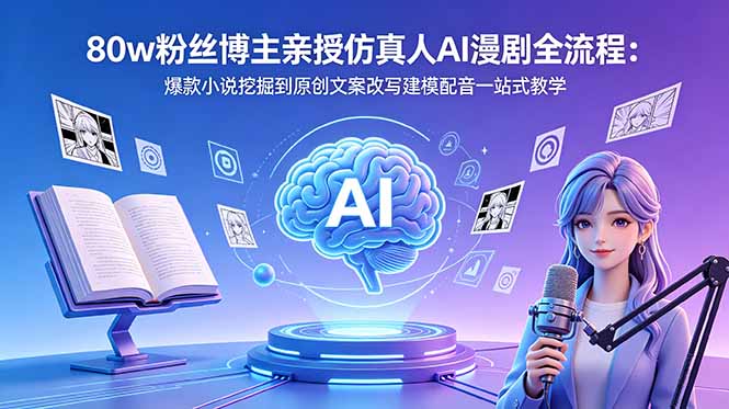 （18581期）80w粉丝博主亲授仿真人AI漫剧全流程：爆款小说挖掘到原创文案改写建模配音一站式教学