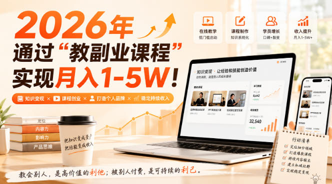 （20252期）2026年通过&ldquo;教副业课程&rdquo;实现月入1-5W！毫无保留的全部教给你