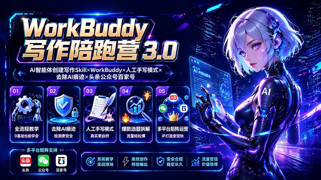 （19651期）WorkBuddy写作陪跑营3.0-更新：Ai智能体创建写作Skill&times;WorkBuddy&times;人工手写模式&times;去除AI痕迹&times;头条公众号百家号