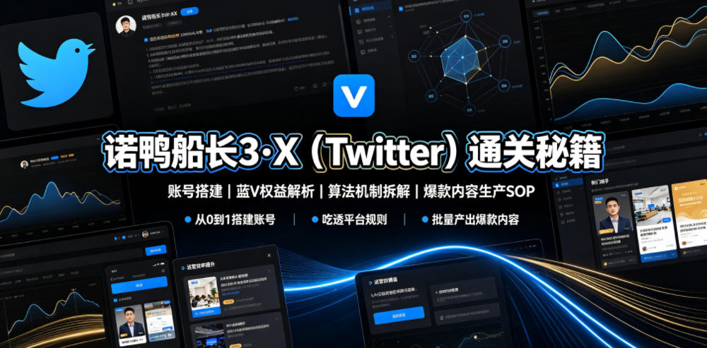 诺鸭船长3&middot;X（Twitter）通关秘籍，涵盖账号搭建、蓝V权益解析、算法机制拆解及爆款内容生产SOP