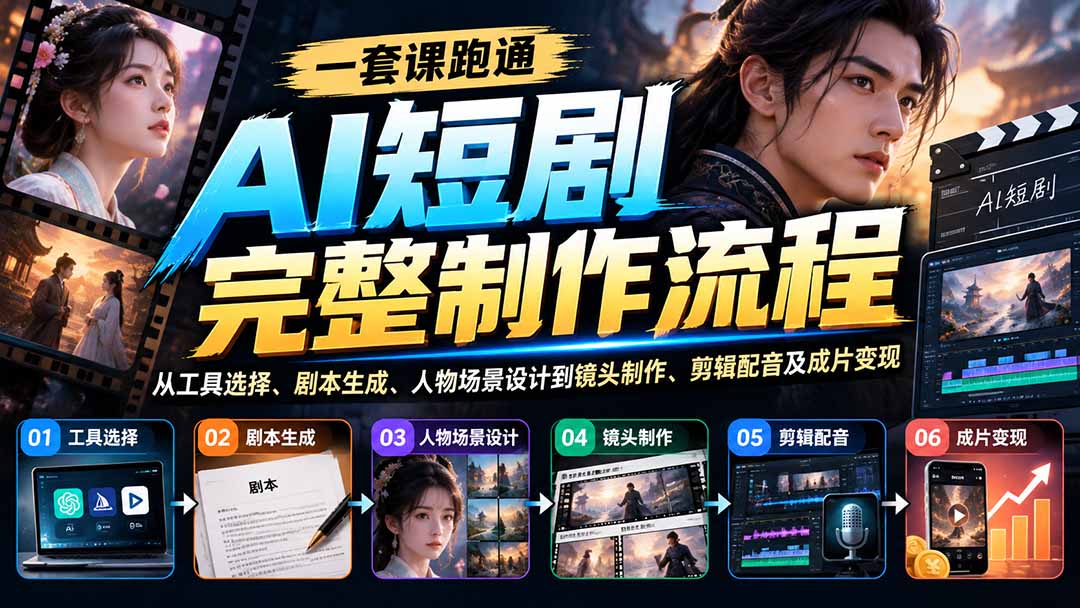 （20742期）一套课跑通AI短剧完整制作流程：从工具选择、剧本生成、人物场景设计到镜头制作、剪辑配音及成片变现