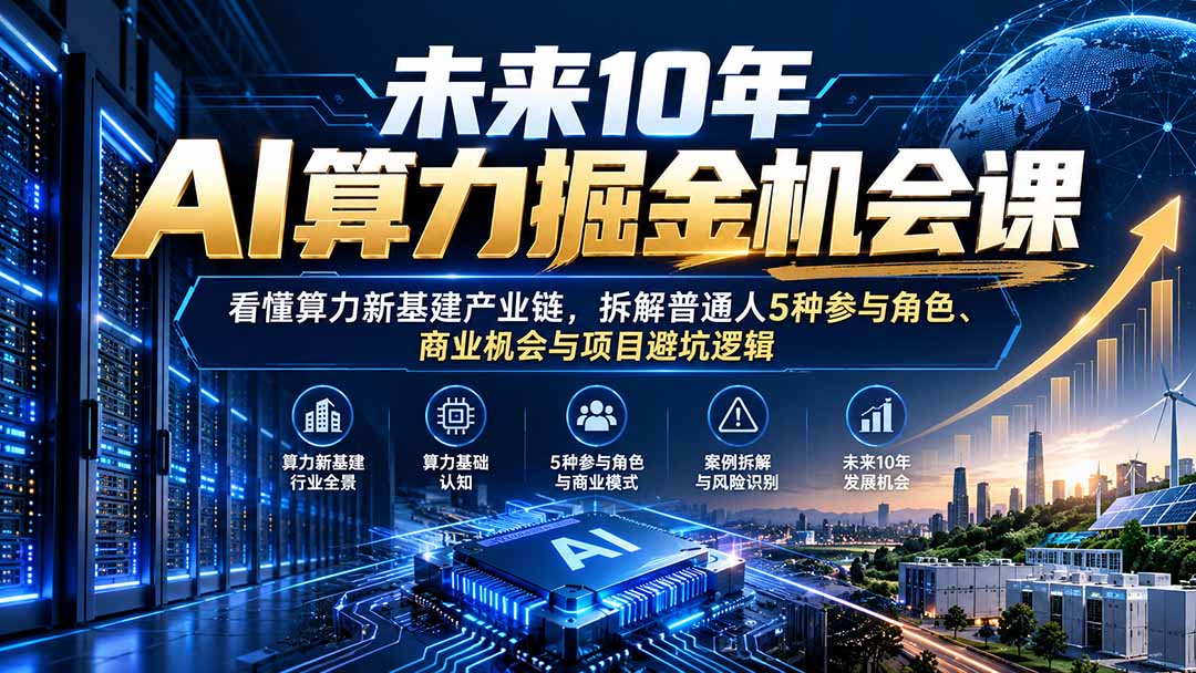 （20825期）未来10年AI算力掘金机会课：看懂算力新基建产业链，拆解普通人5种参与角色、商业机会与项目避坑逻辑