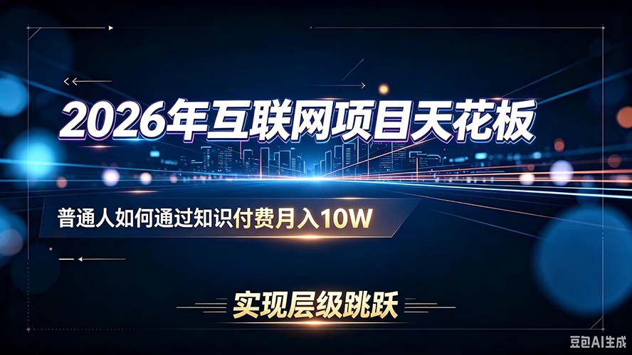 （20150期）2026年互联网项目天花板：普通人如何通过知识付费月入10W，实现层级跳跃