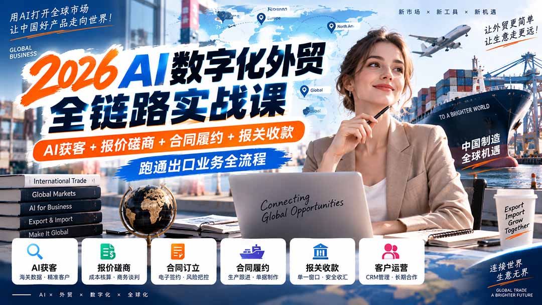 （20569期）2026AI数字化外贸全链路实战课：AI获客+报价磋商+合同履约+报关收款，跑通出口业务全流程