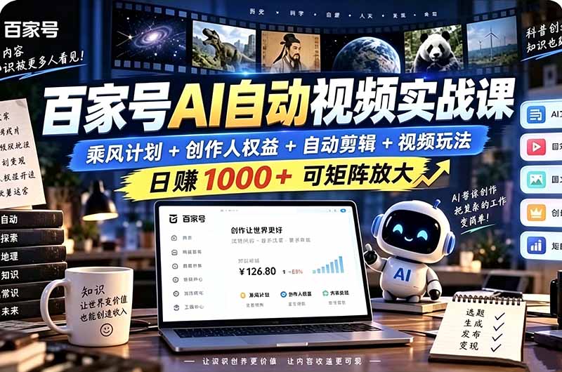 （21204期）百家号自动矩阵玩法，长期可以做的项目，日入1k+，真正的睡后收入